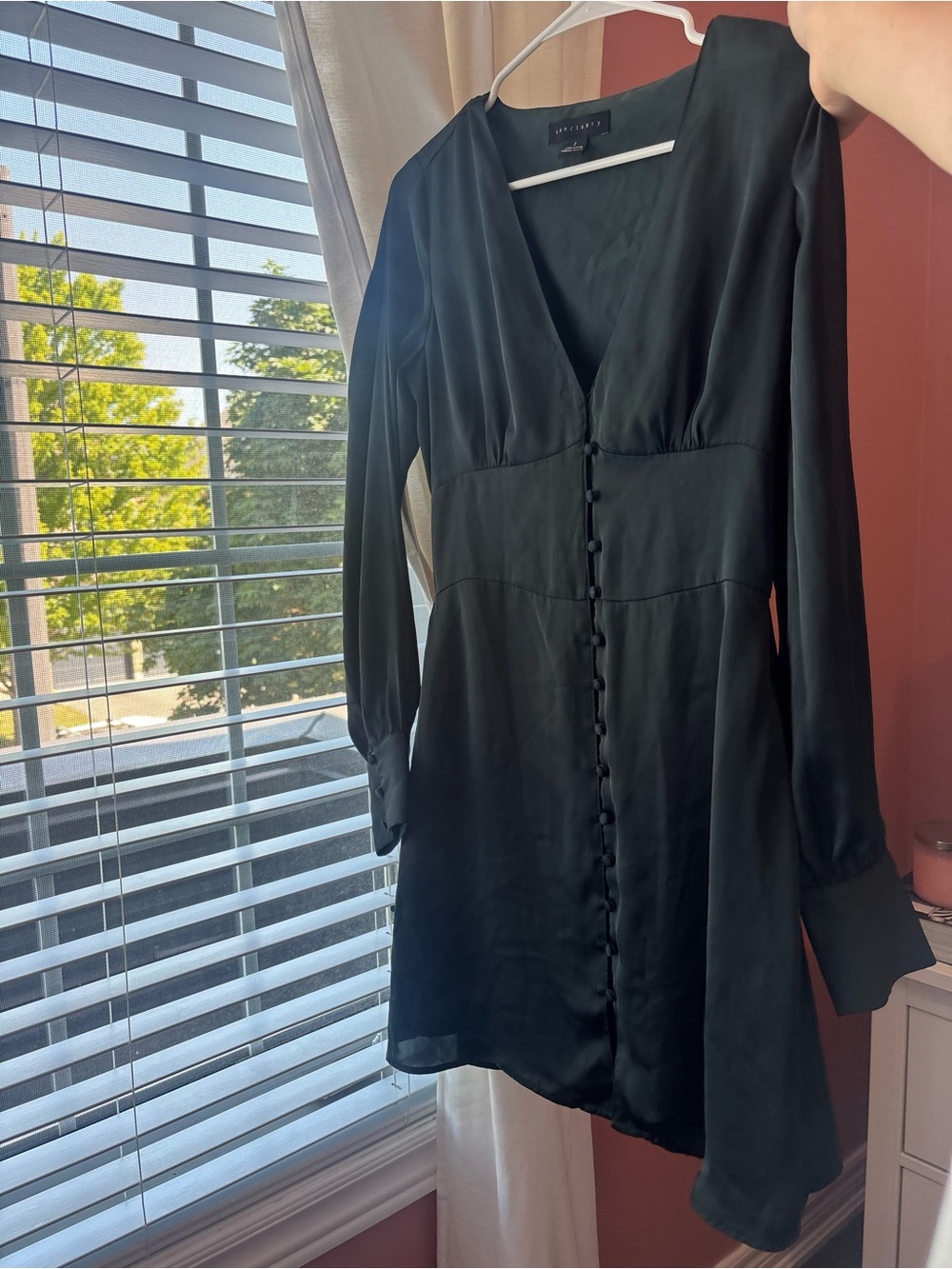 Sanctuary green elegant Long Sleeve V-Neck Button-Front Mini Dress